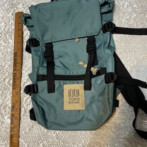 Topo Designs Teal Roll-Top Backpack with Black Straps